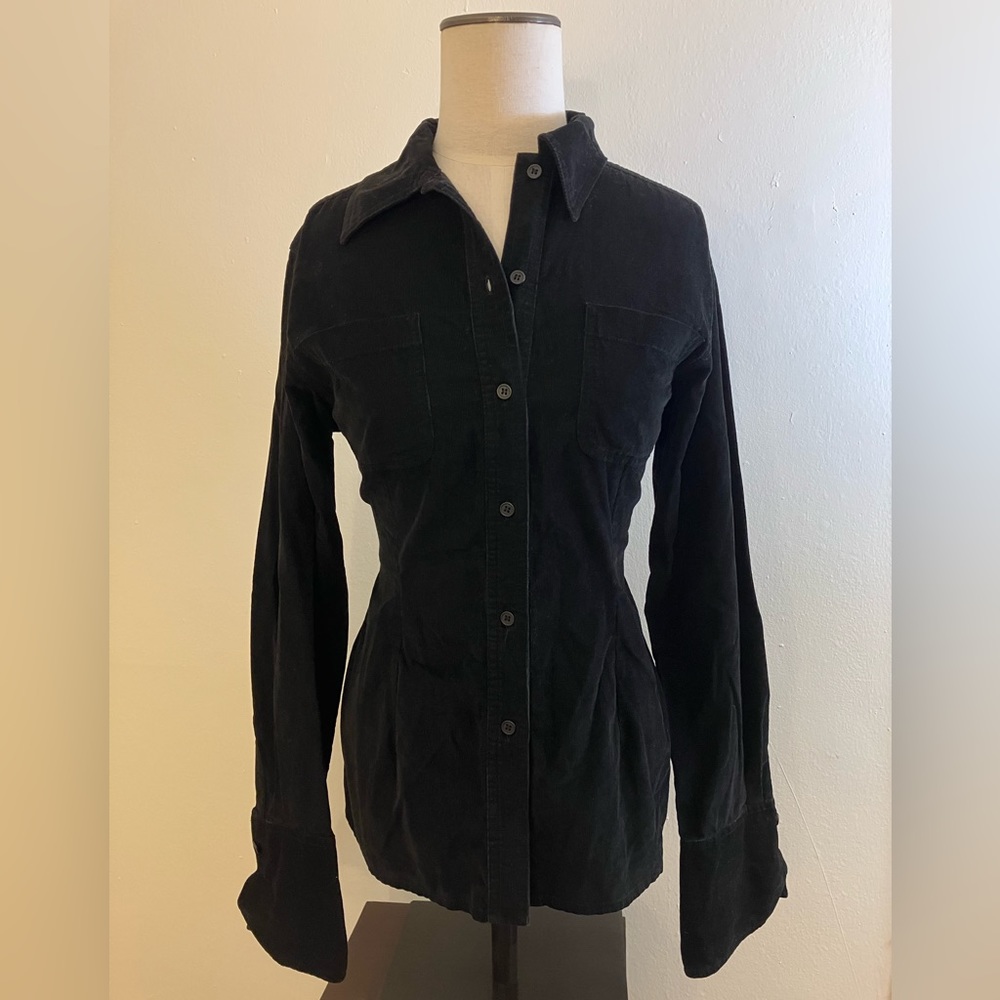INC women’s black size medium stretchy corduroy blouse